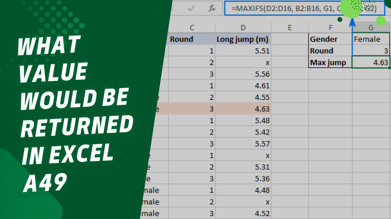 What Value Would Be Returned In Excel A49